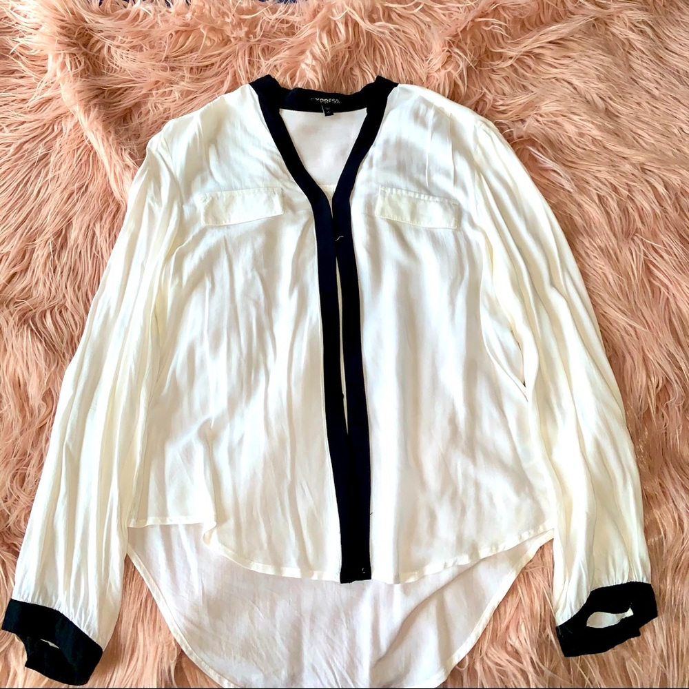 Express White with Black Trim Blouse